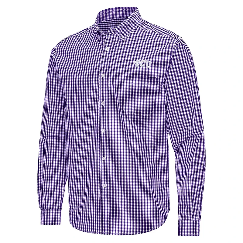 Antigua TCU Horned Frogs Ellis Woven Tri-Blend Long Sleeve Button-Down Shirt