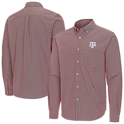 Antigua Texas AM Aggies Porter Woven Tri-Blend Long Sleeve Button-Down Shirt
