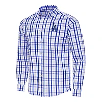 Antigua White Los Angeles Dodgers Tending Woven Tri-Blend Long Sleeve Button-Down Shirt