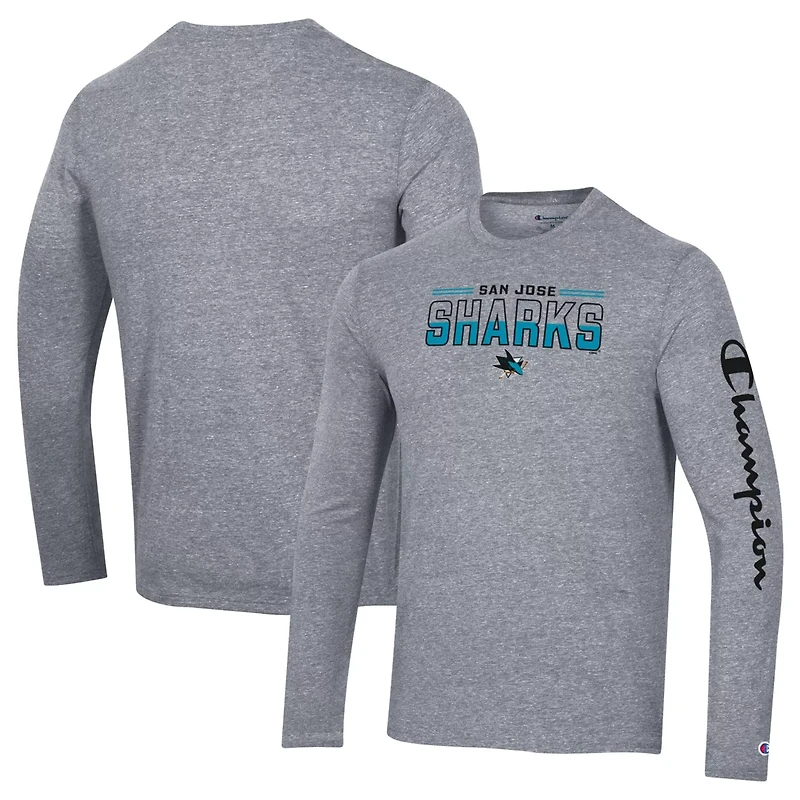 Champion Heather San Jose Sharks Tri-Blend Long Sleeve T-Shirt