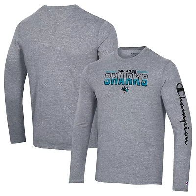Champion Heather San Jose Sharks Tri-Blend Long Sleeve T-Shirt