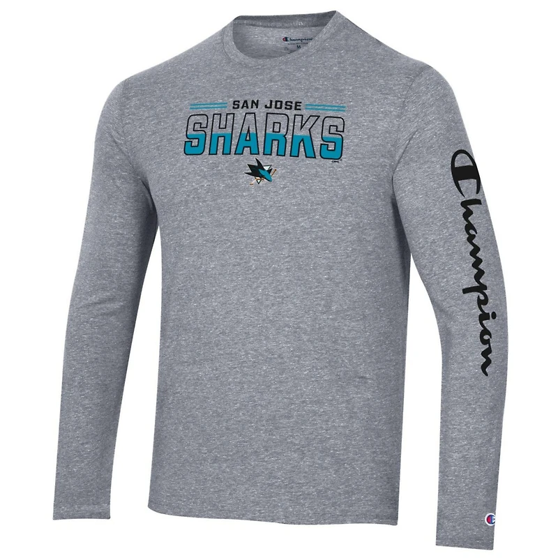 Champion Heather San Jose Sharks Tri-Blend Long Sleeve T-Shirt