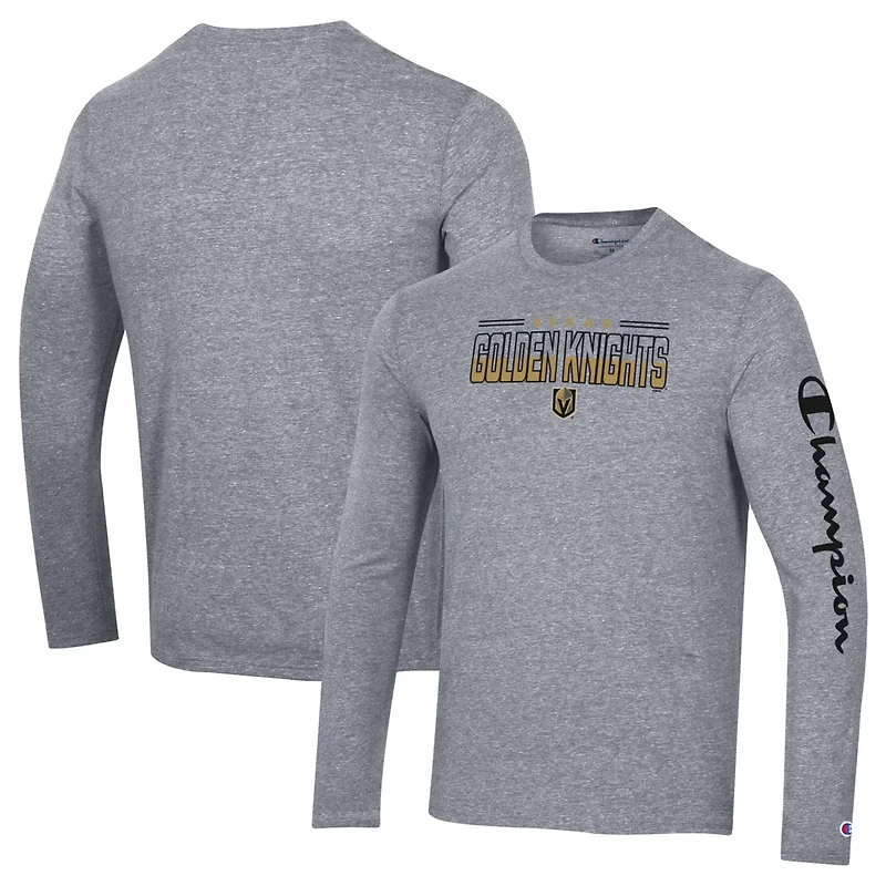 Champion Heather Vegas Golden Knights Tri-Blend Long Sleeve T-Shirt