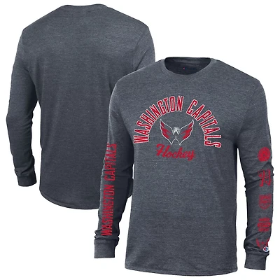 Champion Heather Washington Capitals Multi-Logo Tri-Blend Long Sleeve T-Shirt