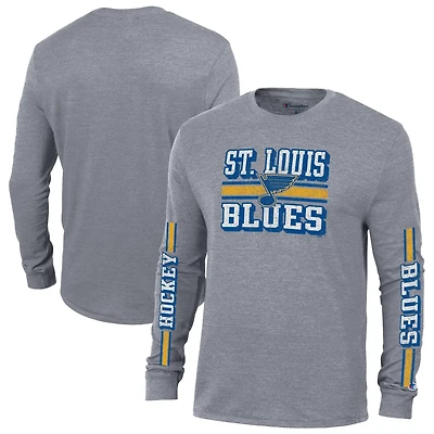 Champion St Louis Blues Tri-Blend Dual-Stripe Long Sleeve T-Shirt