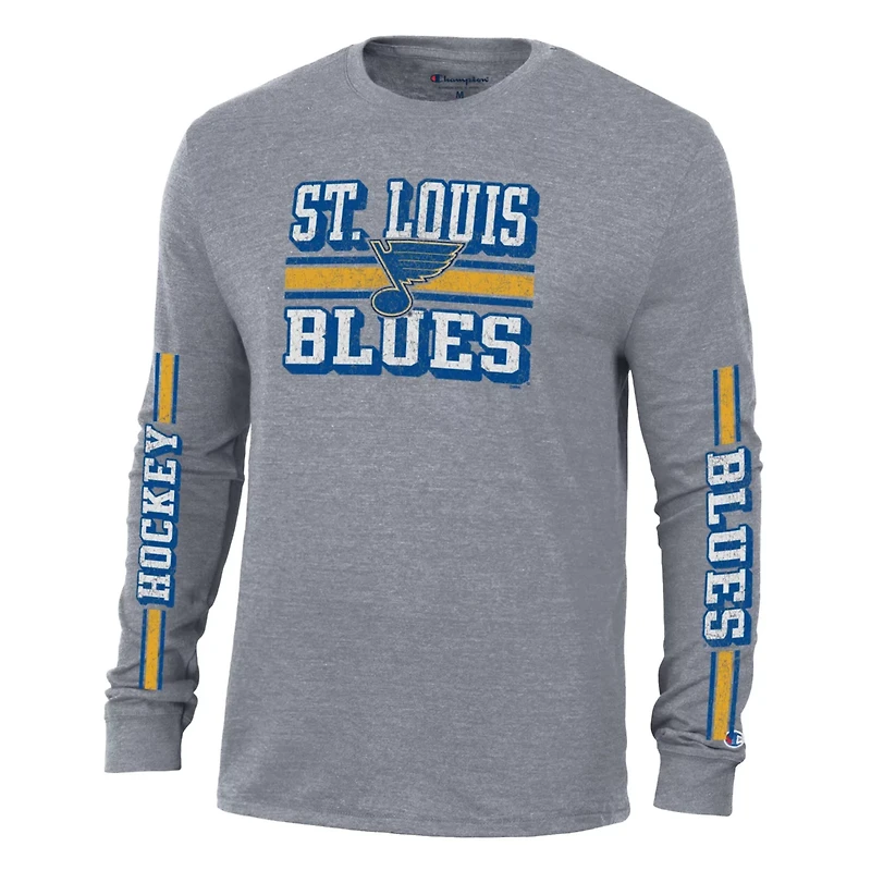 Champion St Louis Blues Tri-Blend Dual-Stripe Long Sleeve T-Shirt