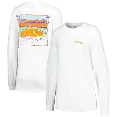 Clemson Tigers Hand-Drawn Stadium Comfort Colors Oversized Long Sleeve T-Shirt