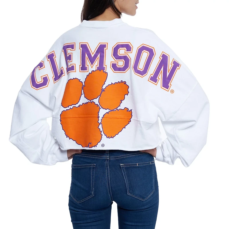 Clemson Tigers Raw Hem Cropped Spirit Jersey Long Sleeve T-Shirt