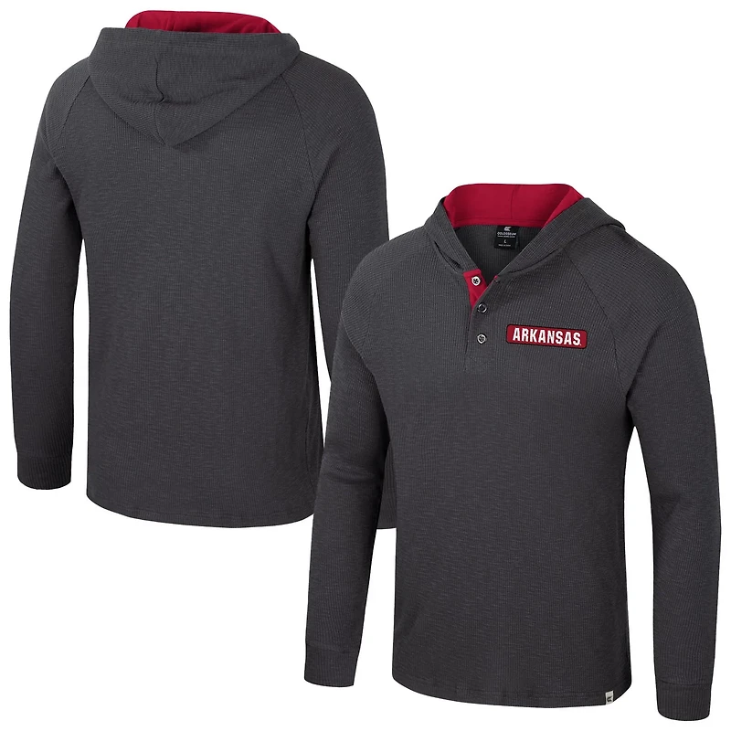 Colosseum Arkansas Razorbacks Dujour Ralgan Long Sleeve Henley Hoodie T-Shirt