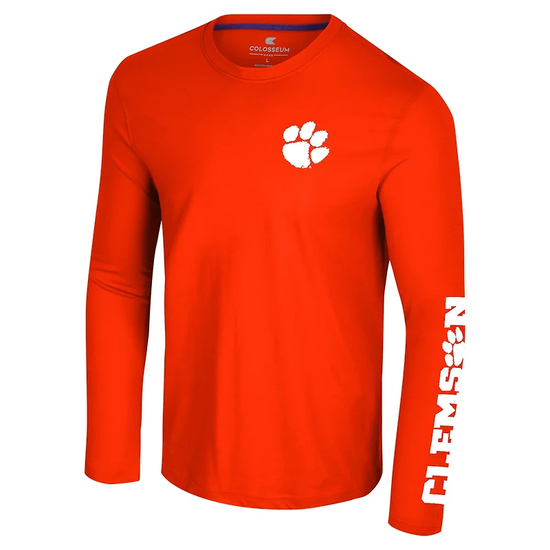 Colosseum Clemson Tigers Logo Lockup 3-Hit Active Blend Long Sleeve T-Shirt