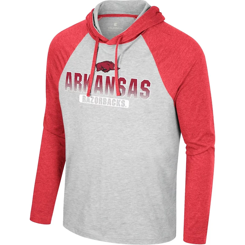 Colosseum Heather Arkansas Razorbacks Hasta La Vista Raglan Hoodie Long Sleeve T-Shirt