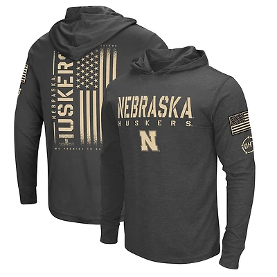 Colosseum Heather Nebraska Huskers Team OHT Military Appreciation Long Sleeve Hoodie T-Shirt