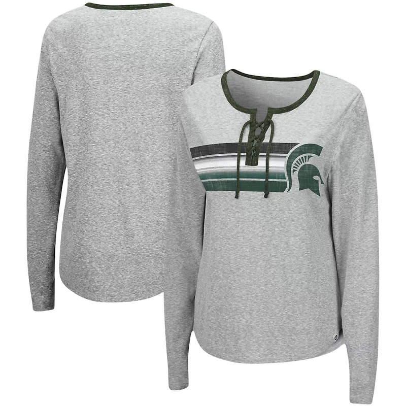 Colosseum Heathered Gray Michigan State Spartans Sundial Tri-Blend Long Sleeve Lace-Up T-Shirt