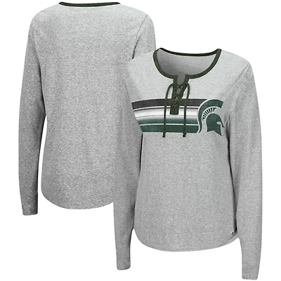 Colosseum Heathered Gray Michigan State Spartans Sundial Tri-Blend Long Sleeve Lace-Up T-Shirt
