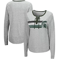 Colosseum Heathered Gray Michigan State Spartans Sundial Tri-Blend Long Sleeve Lace-Up T-Shirt