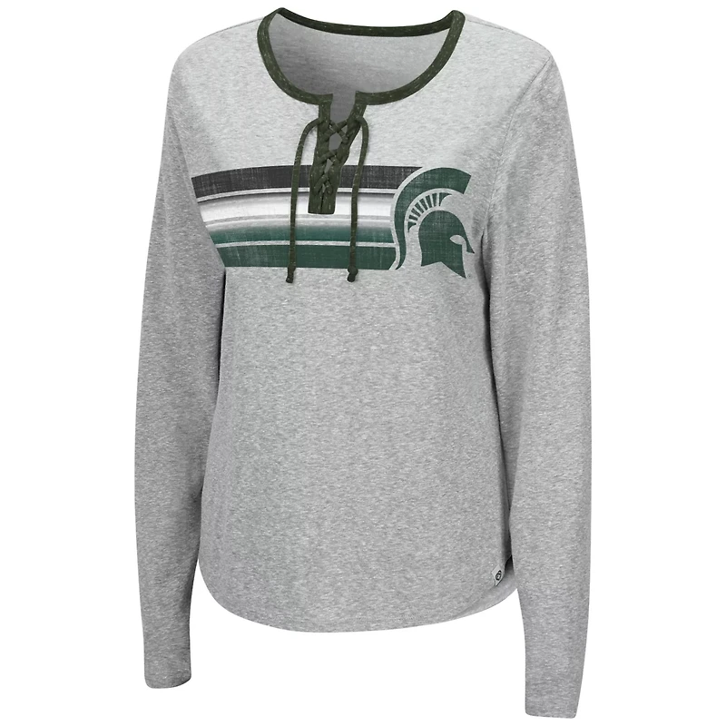 Colosseum Heathered Gray Michigan State Spartans Sundial Tri-Blend Long Sleeve Lace-Up T-Shirt