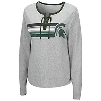 Colosseum Heathered Gray Michigan State Spartans Sundial Tri-Blend Long Sleeve Lace-Up T-Shirt