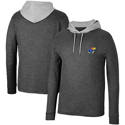 Colosseum Kansas Jayhawks Ballot Waffle-Knit Thermal Long Sleeve Hoodie T-Shirt