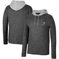 Colosseum Kansas Jayhawks Ballot Waffle-Knit Thermal Long Sleeve Hoodie T-Shirt