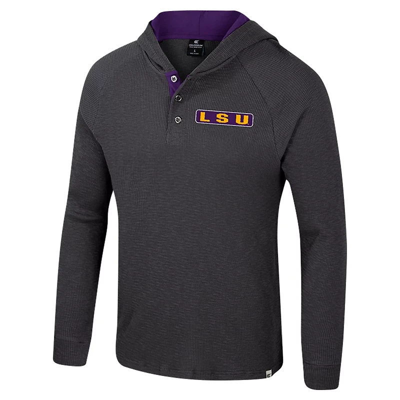 Colosseum LSU Tigers Dujour Ralgan Long Sleeve Henley Hoodie T-Shirt