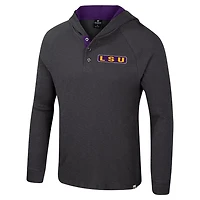 Colosseum LSU Tigers Dujour Ralgan Long Sleeve Henley Hoodie T-Shirt