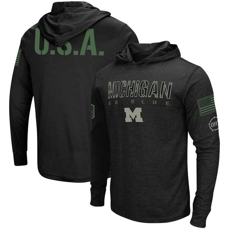 Colosseum Michigan Wolverines Big  Tall OHT Military Appreciation Tango Long Sleeve Hoodie T-Shirt