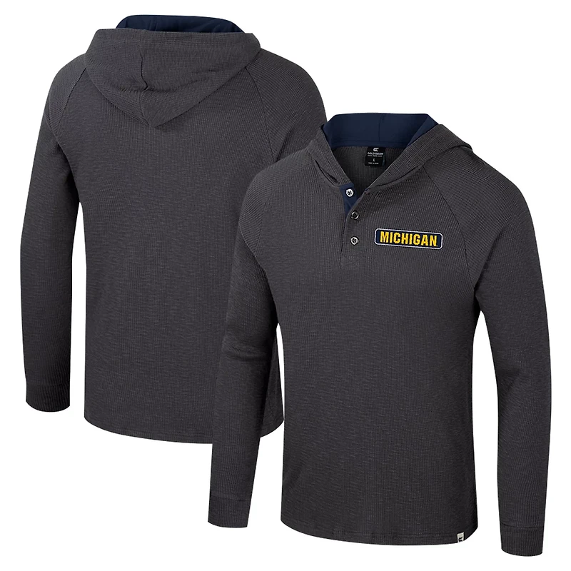 Colosseum Michigan Wolverines Dujour Ralgan Long Sleeve Henley Hoodie T-Shirt