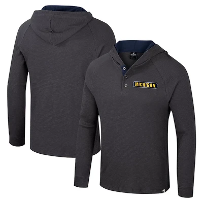 Colosseum Michigan Wolverines Dujour Ralgan Long Sleeve Henley Hoodie T-Shirt