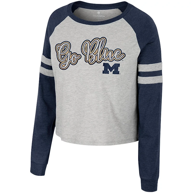 Colosseum Michigan Wolverines I'm Gliding Here Raglan Long Sleeve Cropped T-Shirt