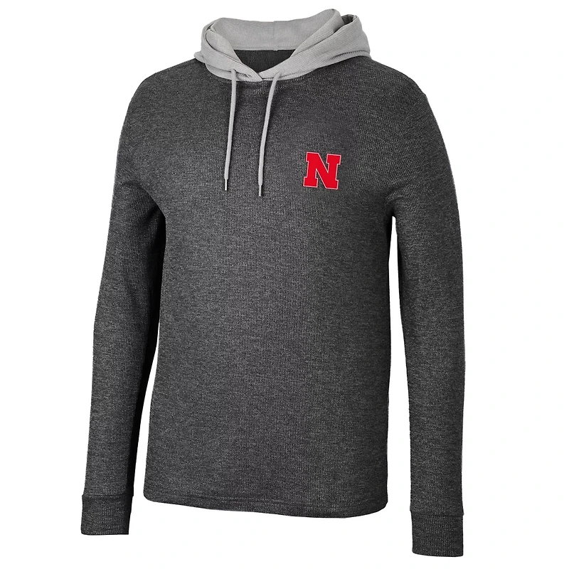 Colosseum Nebraska Huskers Ballot Waffle-Knit Thermal Long Sleeve Hoodie T-Shirt