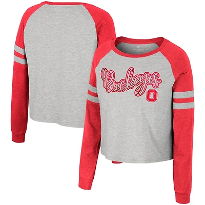 Colosseum Ohio State Buckeyes I'm Gliding Here Raglan Long Sleeve Cropped T-Shirt