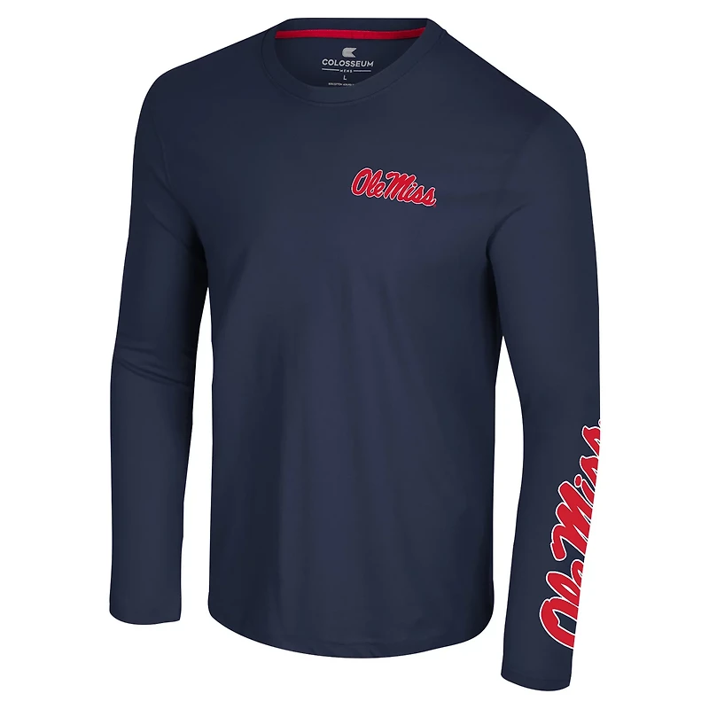 Colosseum Ole Miss Rebels Logo Lockup 3-Hit Active Blend Long Sleeve T-Shirt