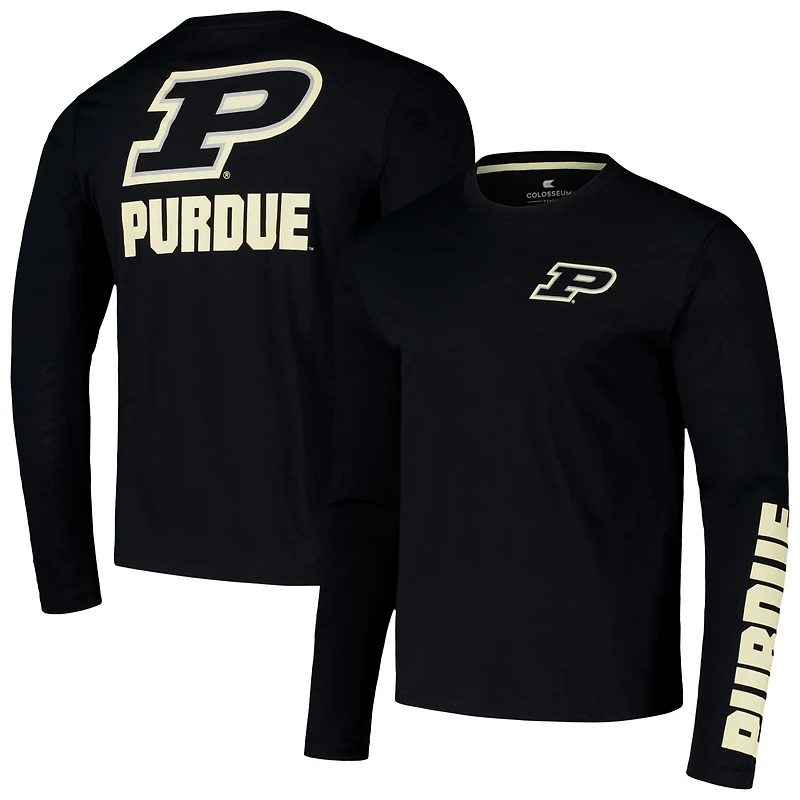 Colosseum Purdue Boilermakers Logo Lockup 3-Hit Active Blend Long Sleeve T-Shirt