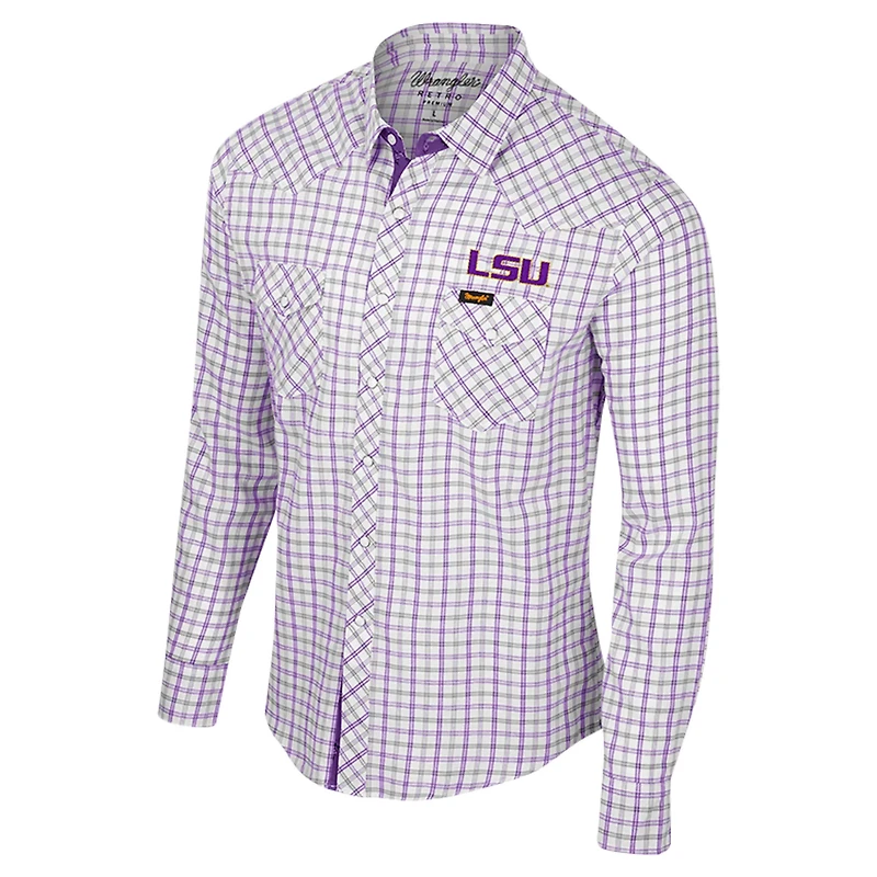 Colosseum x Wrangler LSU Tigers Plaid Window Pane Long Sleeve Full-Snap Shirt