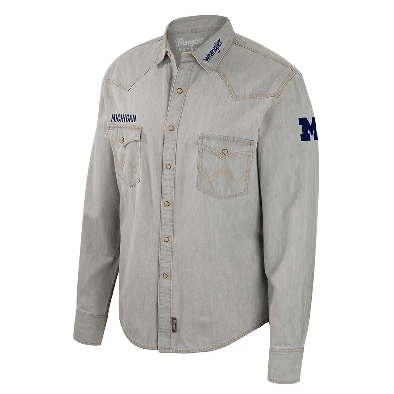 Colosseum x Wrangler Michigan Wolverines Cowboy Cut Western Full-Snap Long Sleeve Shirt