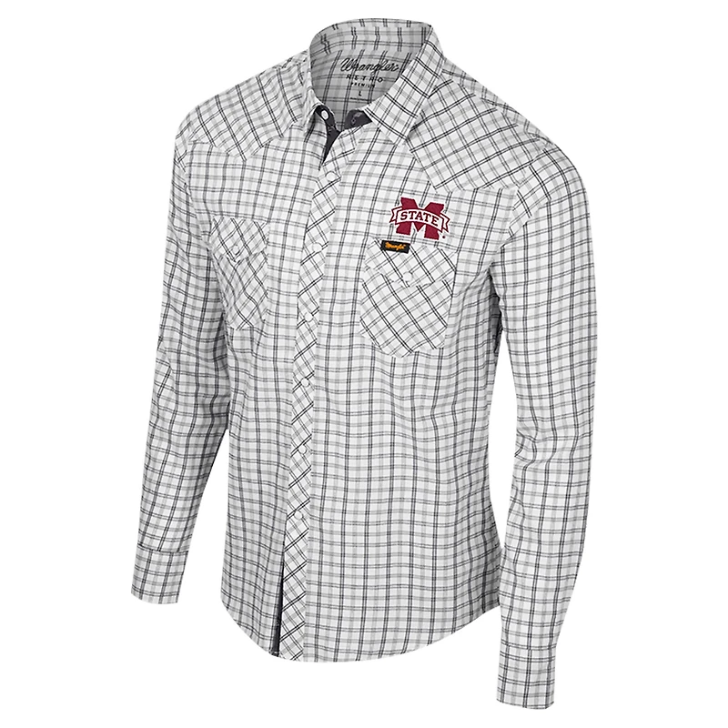 Colosseum x Wrangler Mississippi State Bulldogs Plaid Window Pane Long Sleeve Full-Snap Shirt