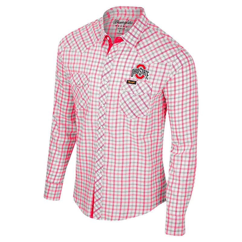 Colosseum x Wrangler Ohio State Buckeyes Plaid Window Pane Long Sleeve Full-Snap Shirt