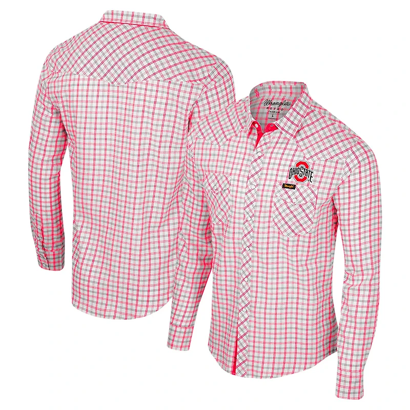 Colosseum x Wrangler Ohio State Buckeyes Plaid Window Pane Long Sleeve Full-Snap Shirt