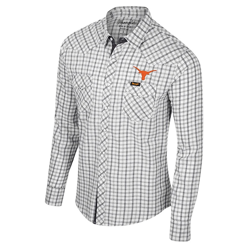 Colosseum x Wrangler Texas Longhorns Plaid Window Pane Long Sleeve Full-Snap Shirt