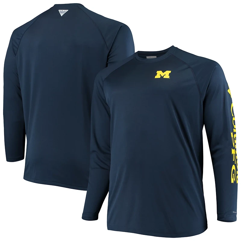 Columbia Michigan Wolverines Big Tall Terminal Tackle Long Sleeve Omni-Shade T-Shirt