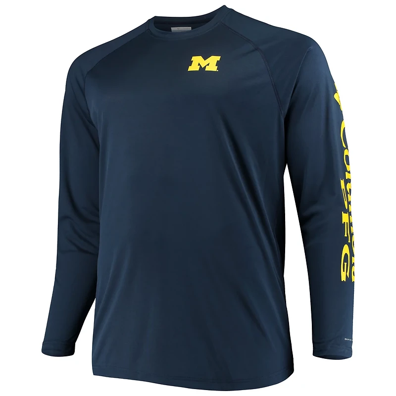 Columbia Michigan Wolverines Big Tall Terminal Tackle Long Sleeve Omni-Shade T-Shirt