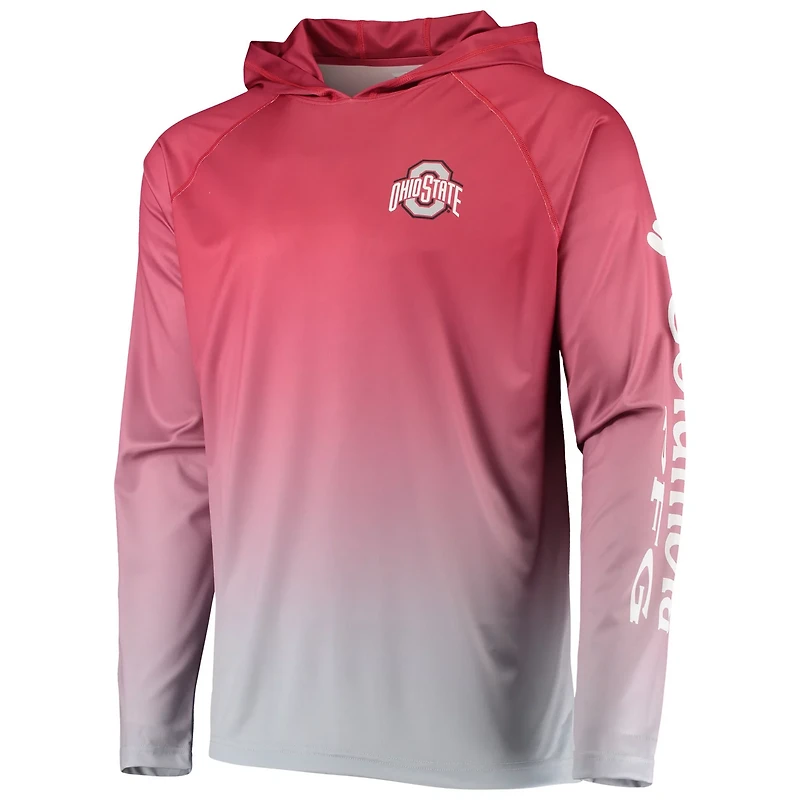 Columbia PFG Ohio State Buckeyes Terminal Tackle Omni-Shade UPF 50 Long Sleeve Hooded Top