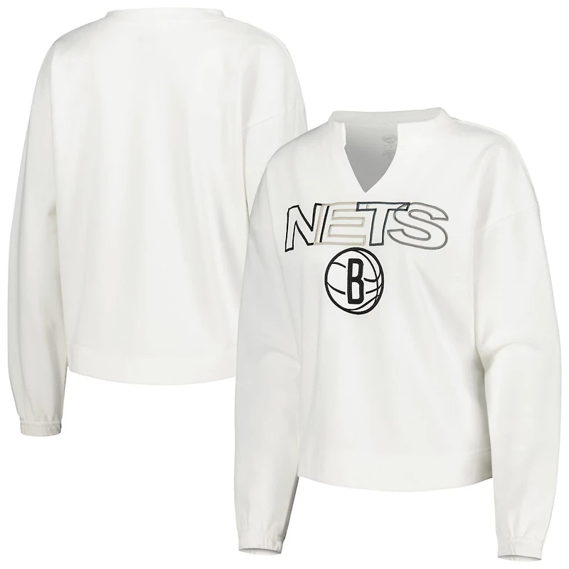 Concepts Sport Brooklyn Nets Sunray Notch Neck Long Sleeve T-Shirt