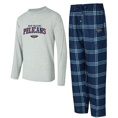 Concepts Sport Gray New Orleans Pelicans Petition Long Sleeve T-Shirt and Plaid Pant Set