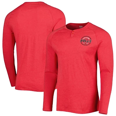 Concepts Sport Heathered Chicago Bulls Left Chest Henley Raglan Long Sleeve T-Shirt