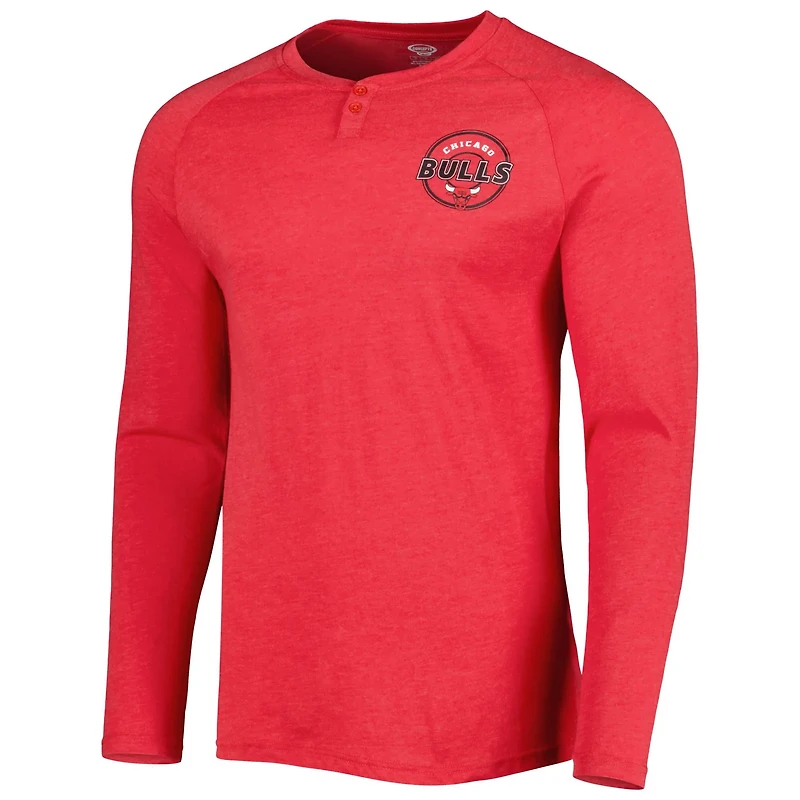 Concepts Sport Heathered Chicago Bulls Left Chest Henley Raglan Long Sleeve T-Shirt