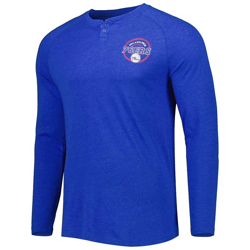 Concepts Sport Heathered Philadelphia 76ers Left Chest Henley Raglan Long Sleeve T-Shirt