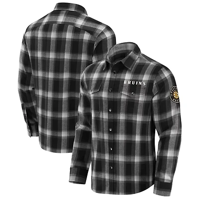 Darius Rucker Collection by Fanatics Boston Bruins Flannel Plaid Full-Snap Shirt