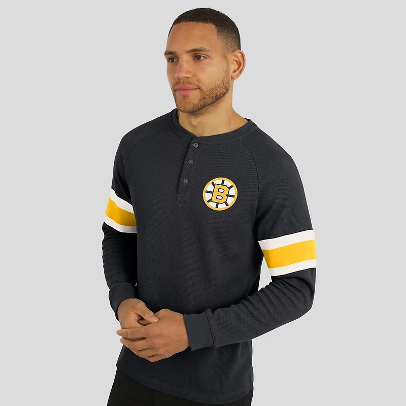 Darius Rucker Collection by Fanatics Boston Bruins Waffle-Knit Raglan Long Sleeve Henley T-Shirt