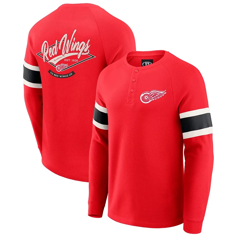 Darius Rucker Collection by Fanatics Detroit Wings Waffle-Knit Raglan Long Sleeve Henley T-Shirt